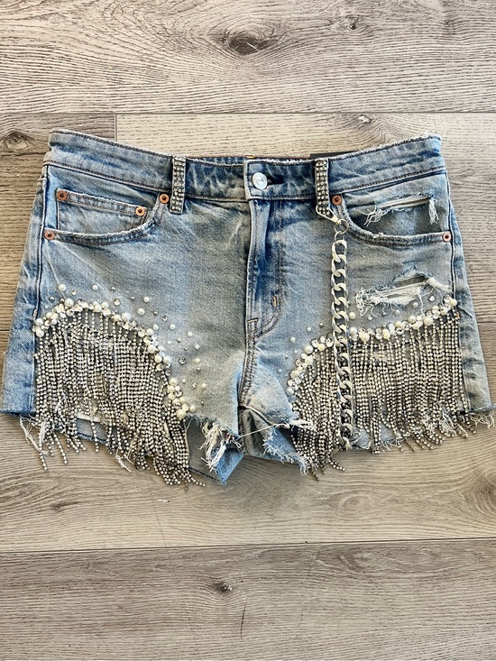 American Eagle Outfitters Pants - American Eagle Hand-Embellished Rhinestone Pearl Fringe Denim Festival Shorts